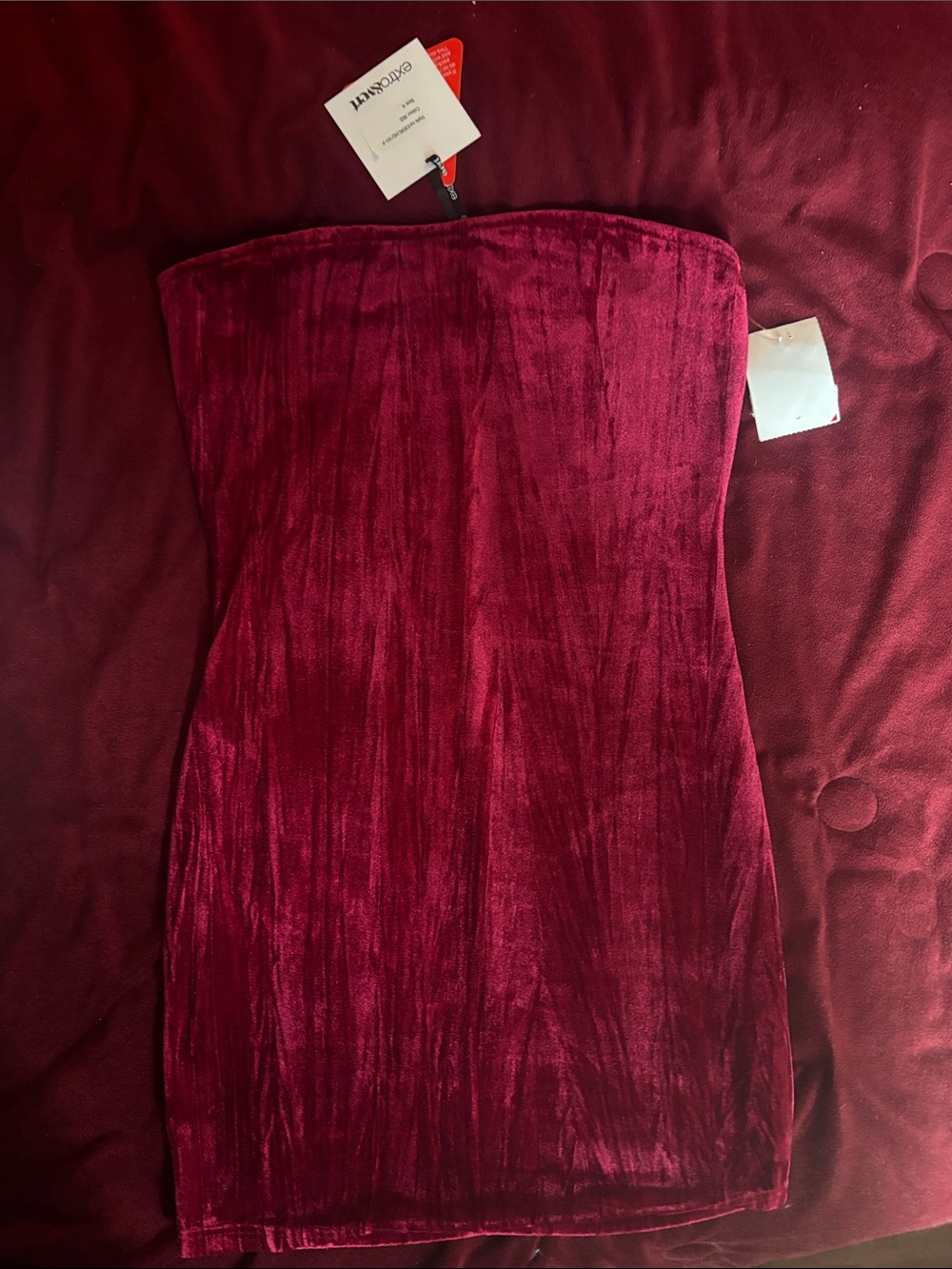 Velvet Strapless Mini Dress - Wine Red